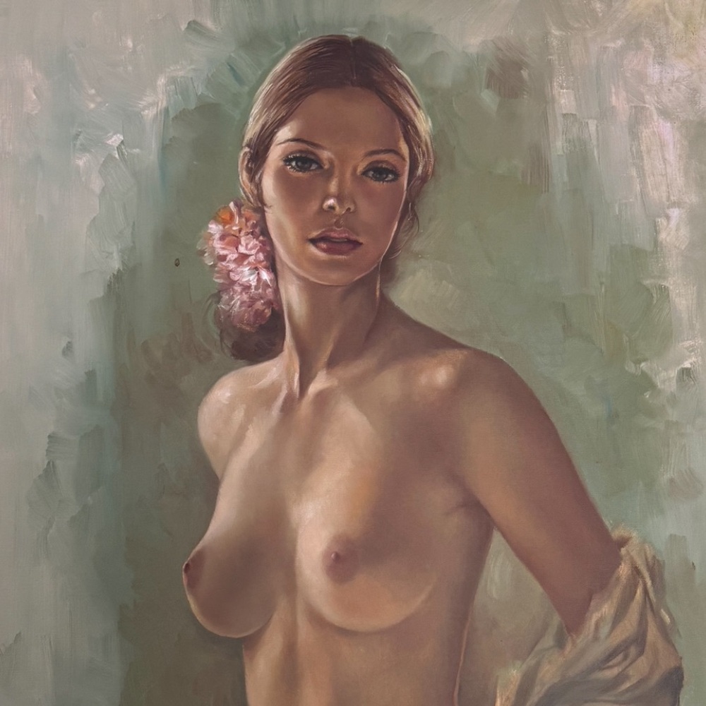 Leo Jansen & Hugh Hefner First Playboy Bunny Framed Oil Painting